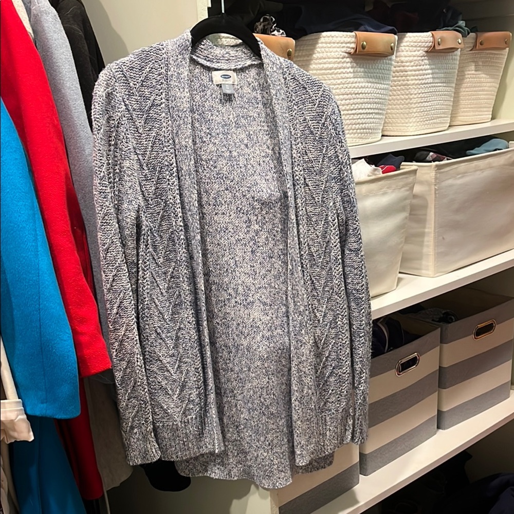 Old Navy Blue and White Knit Sweater Long Cardigan